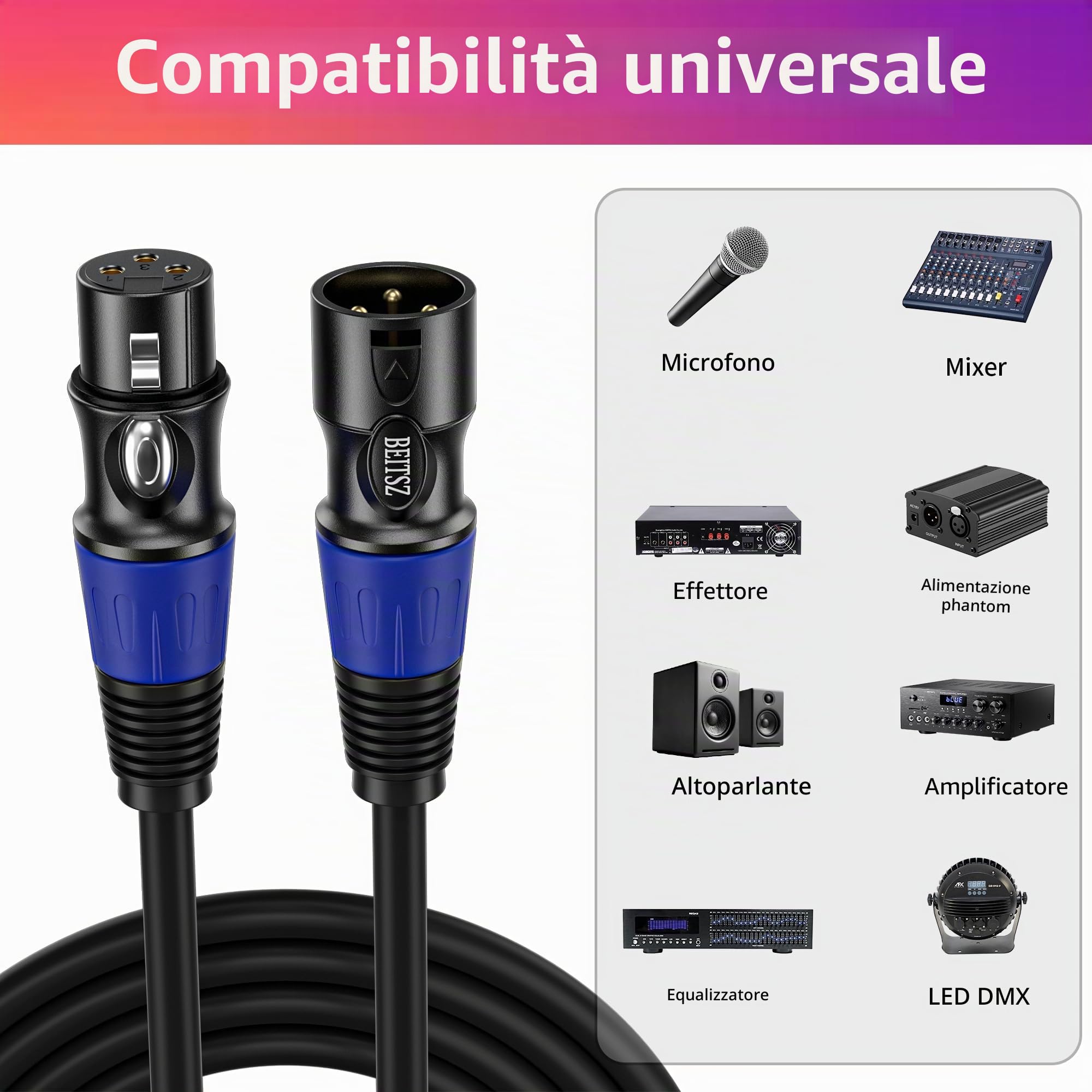 Cavo XLR Bilanciato Microfono Professionale, 4 Pacchi per Maschio a Femmina, per Registratore da Studio, Mixer, Sistema di Altoparlanti, Alimentazione Phantom (10M)
