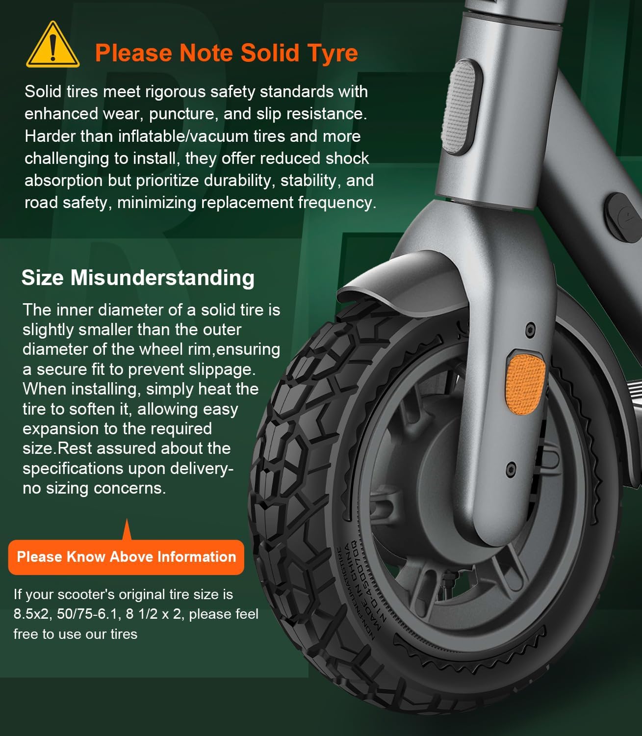 BANGTING 2PCS Upgrade 50/75-6.1 Scooter Off-road Solid Tires, 8.5x2 inches Tires Tubeless for Gotrax GXL V2/XR/APEX, 8 1/2 x2 Tire Replacement for Hiboy S2, Xiaomi 3 Lite/3/Pro 2/1s/M365