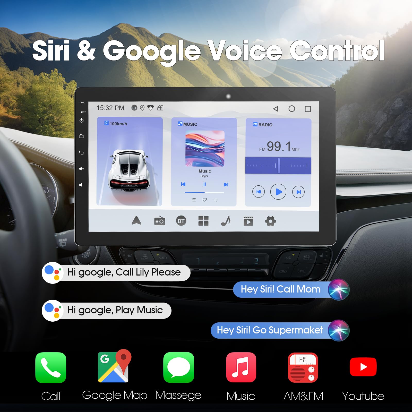 Autoradio 1 DIN Bluetooth con Wireless Carplay & Android Auto, 7 Pollici Touchscreen Radio con GPS/Mirror Link/Controllo Vocale/RDS/FM/AM Radio/USB/Telecamera Posteriore - Ruotabile 360°