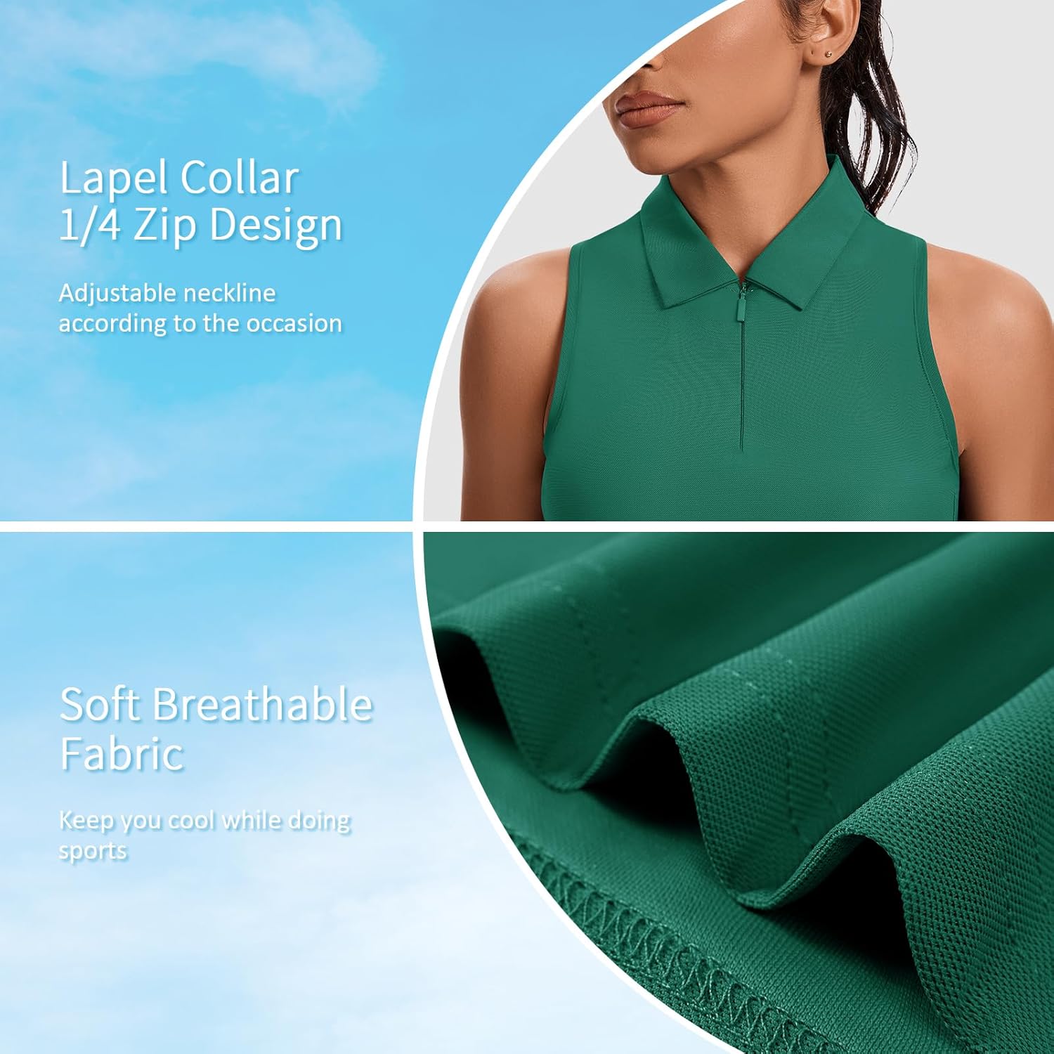 JoyGirl Womens Golf Shirt Sleeveless Polo Shirts Racerback Collared Tennis Shirt Zip up Quick Dry Athletic Tank Tops - Image 5