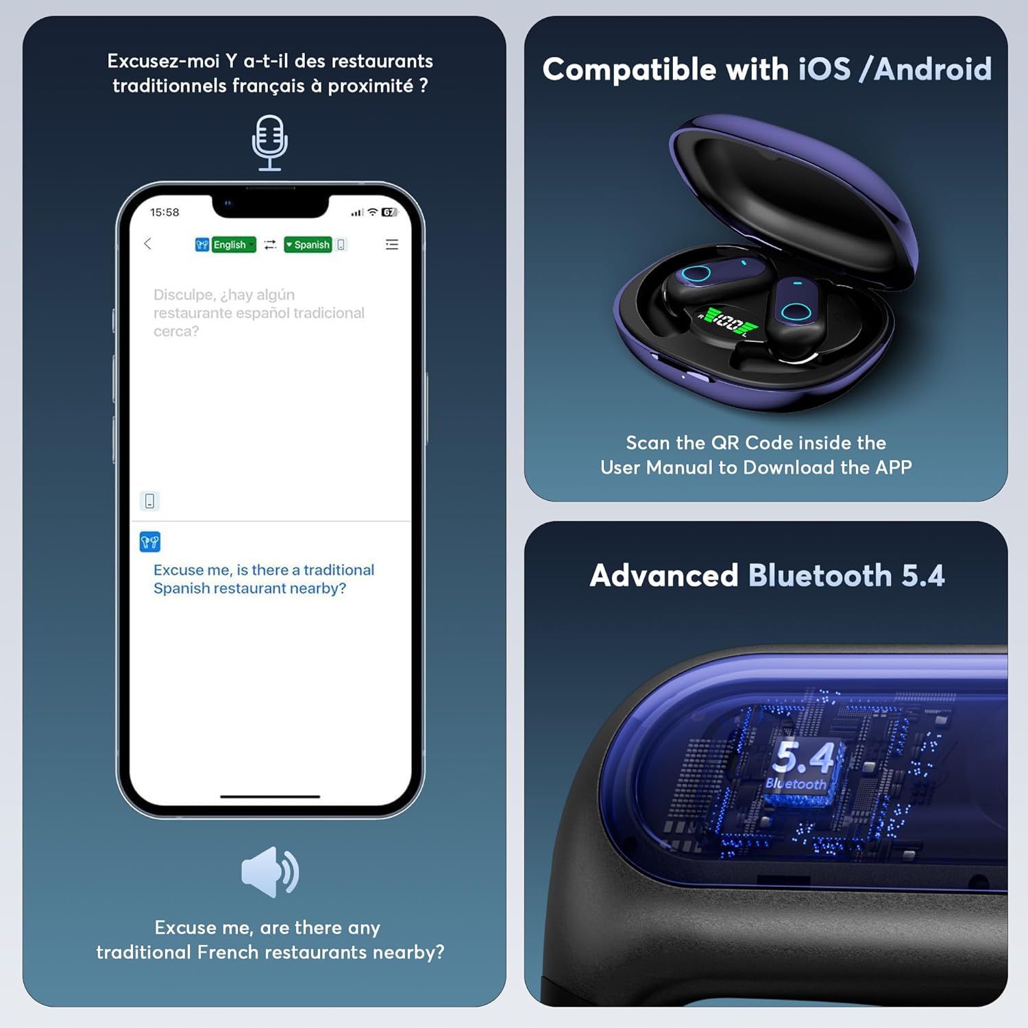 Image highlighting comfort features: Skin-Friendly Silicone and Ergonomic Ear Hook.