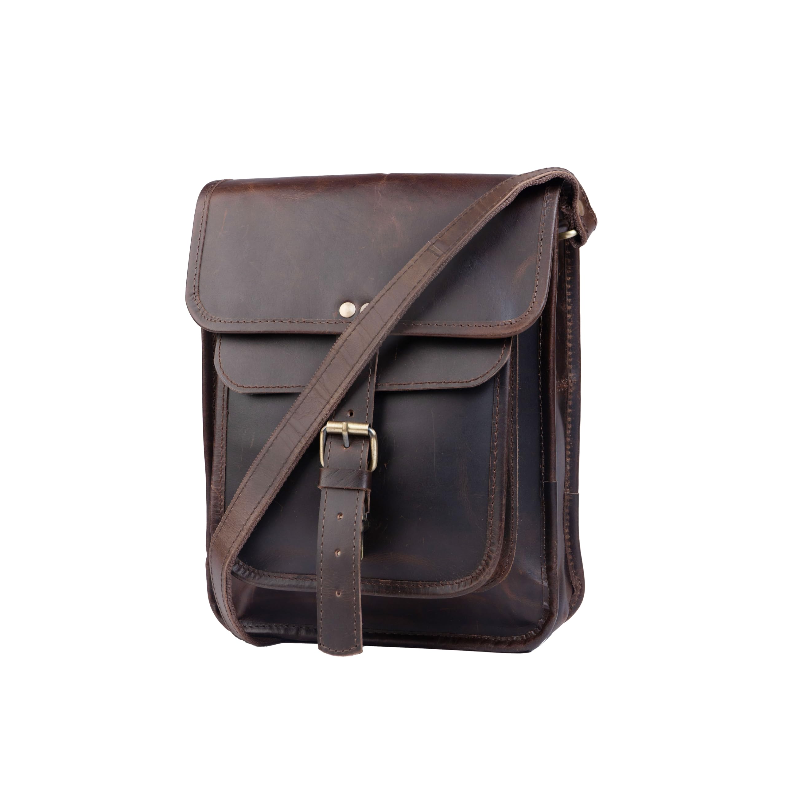 Satchel And Fable Leather I Pad Messenger Tablet Cross Body Shoulder Bag 11 Inch dark brown