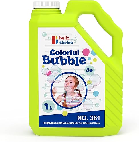 BELLOCHIDDO Recambio de solución de burbujas de 1L/33.8 onzas, tamaño grande para pistolas de burbujas, varitas, soplador, máquinas de burbujas,