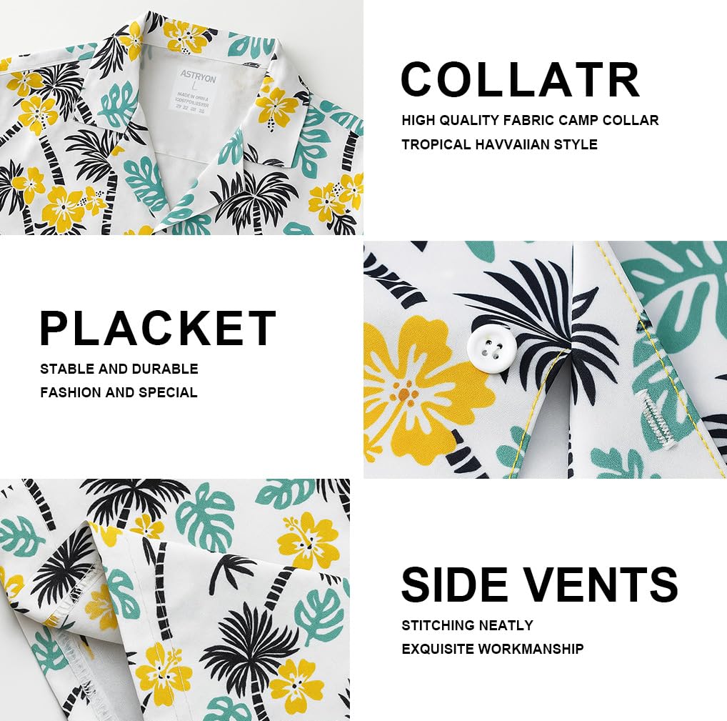 Camicia hawaiana da uomo a maniche corte floreale con palma abbottonata tropicale vacanza spiaggia camicia