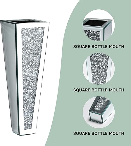 Miniatura 3 de Jarrón colgante de pared de cristal, recipiente de espejo de diamante triturado plateado, decoración del hogar para sala de estar, comedor,