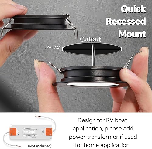 Vista 6 de acegoo Lámpara de techo LED empotrable de 2.75 pulgadas, 12 V, luz de disco ultrafina, luces interiores regulables para cámper, camioneta, camión