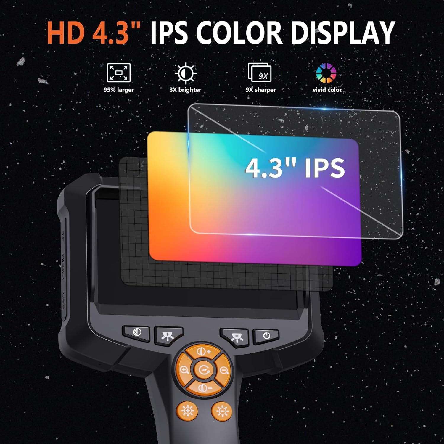 Endoscope Camera with Light, 1080P HD Borescope with 8 Adjustable Lights, 4.3" Endoscope with 16.4 ft Semi-Rigid Snake Camera, IP67 Waterproof Borescopese for Sewer, Cool Gadgets & Tools for Men - Image 2