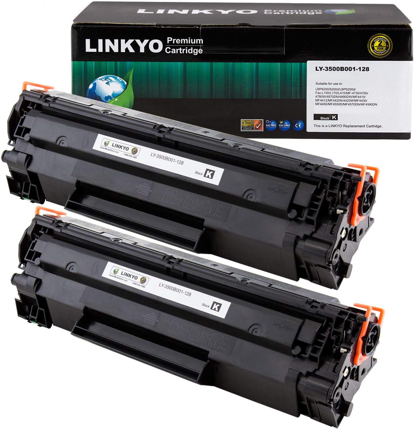 LINKYO Compatible Toner Cartridges Replacement for Canon 128 (Black, 2-Pack)