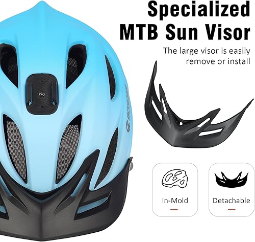 Miniatura 10 de Bosoar Casco de bicicleta de montaña, casco de ciclismo para adultos con soporte de cámara y visera desmontable para hombres, mujeres y jóvenes,
