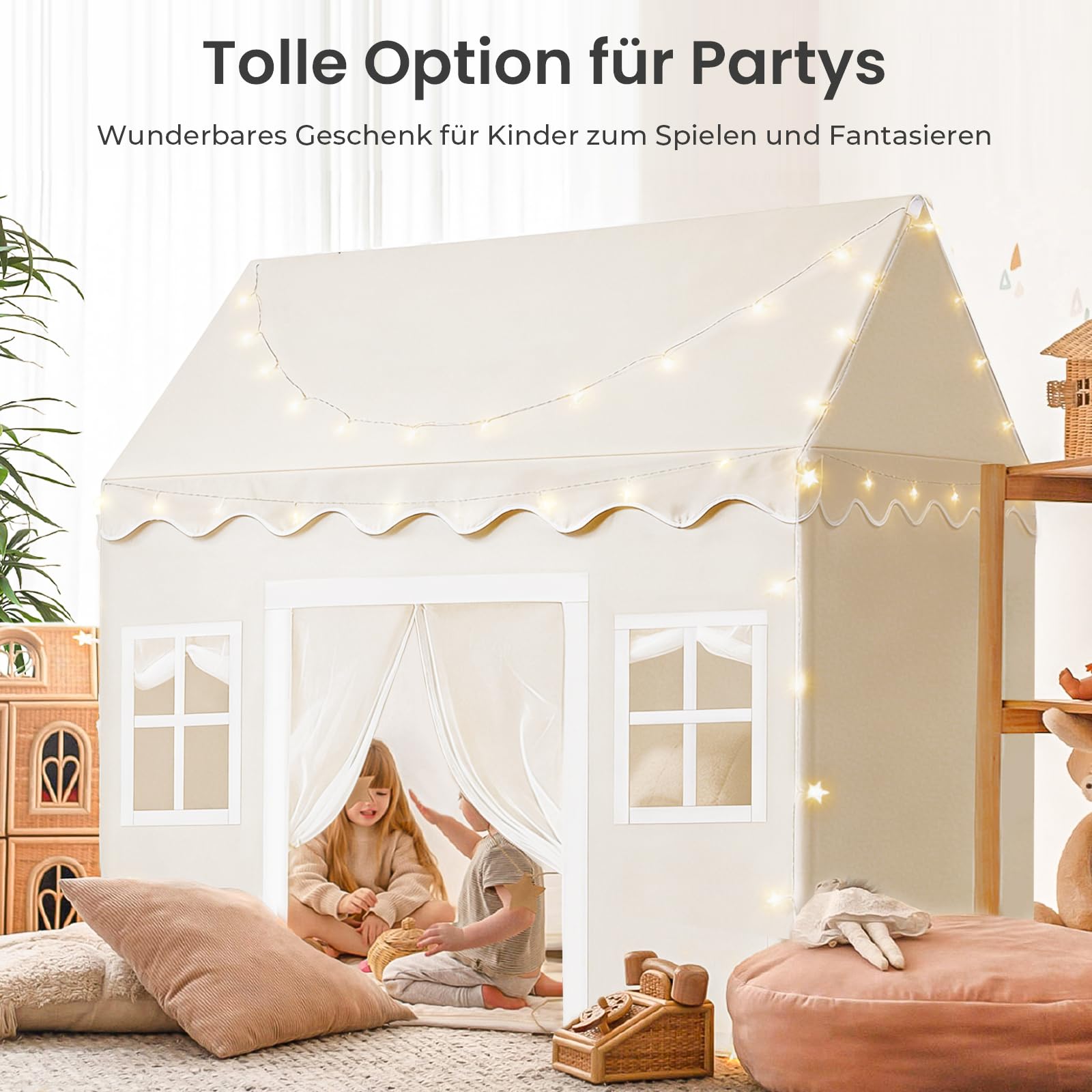 Tiny Land Spielzelt Kinderzelt Indoor Outdoor mit Matte und Lichtern Spielhaus Prinzessin Zelt Kinderzimmer Kinder Leseecke Deko Lesezelt