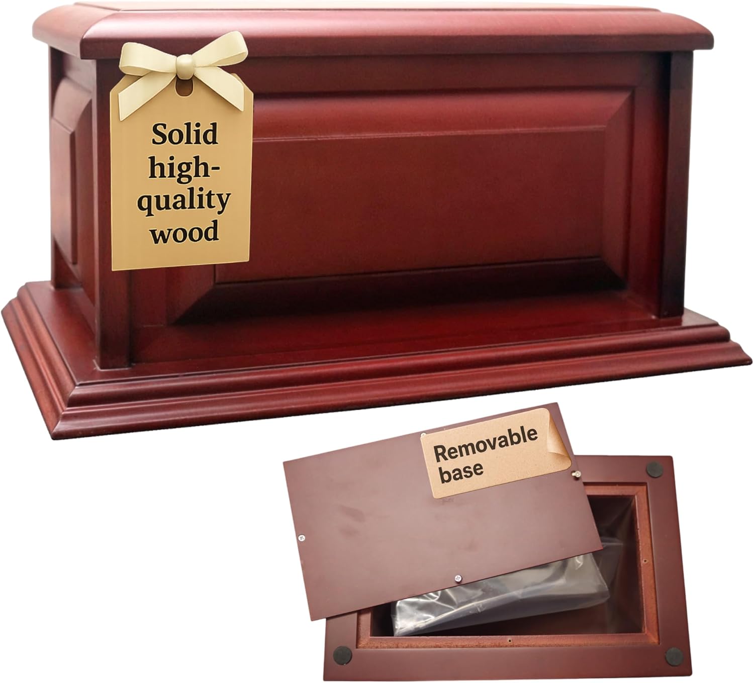Cremation Urns for Human Ashes Adult Male or Female, Funeral Memorial Urns for Ashes Adult Men and Women, Wooden Decorative Urn Box and Casket for Men Women, Burial Urn for Adults Up to 200 lbs.