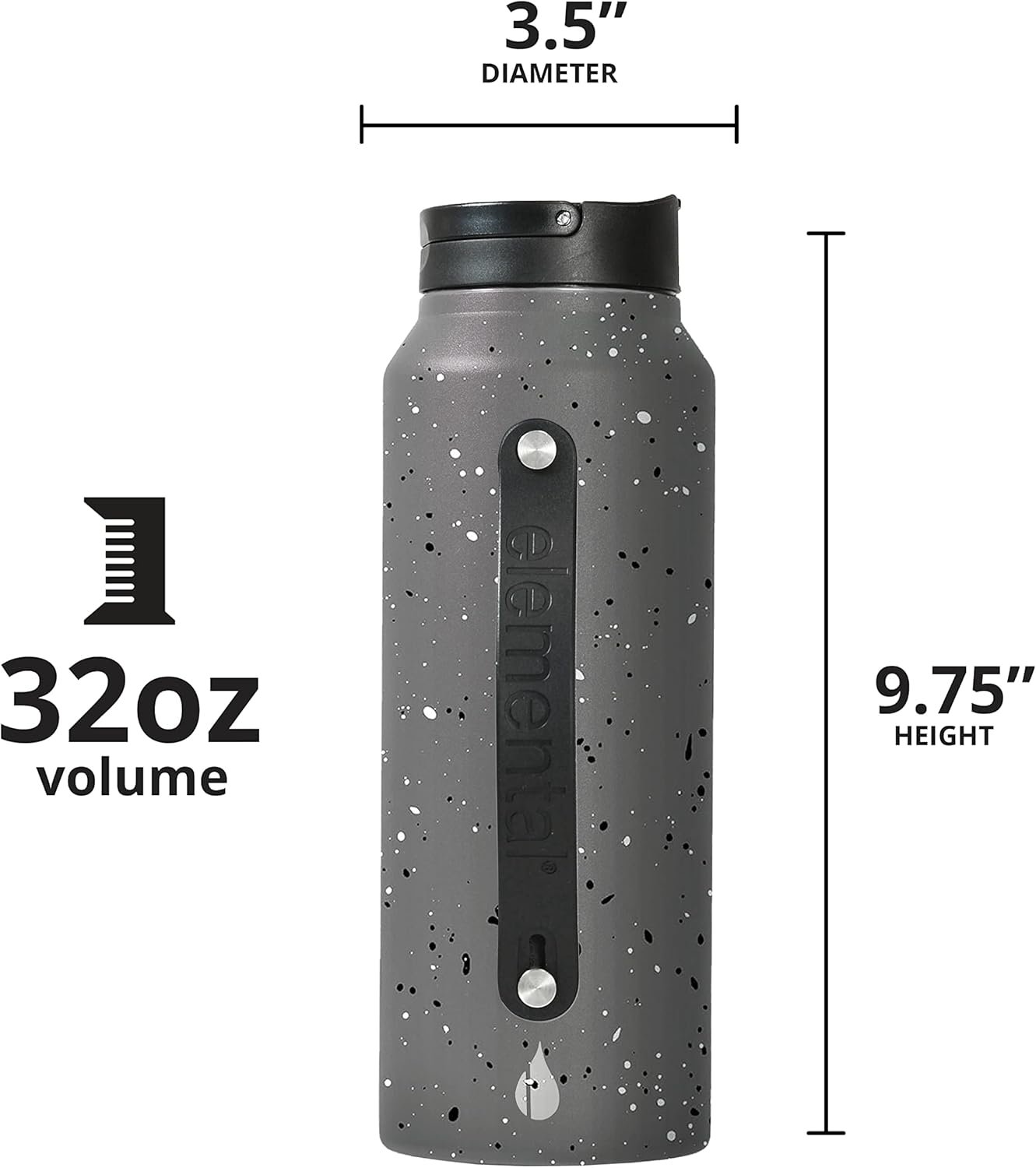 Elemental Iconic Stainless Steel Water Bottle with Straw - 32 oz Leak Proof Triple Wall Insulated Water Bottles for Travel and Sports - Reusable Gym Water Bottle with 2 Straws - Speckle Grey - Image 4