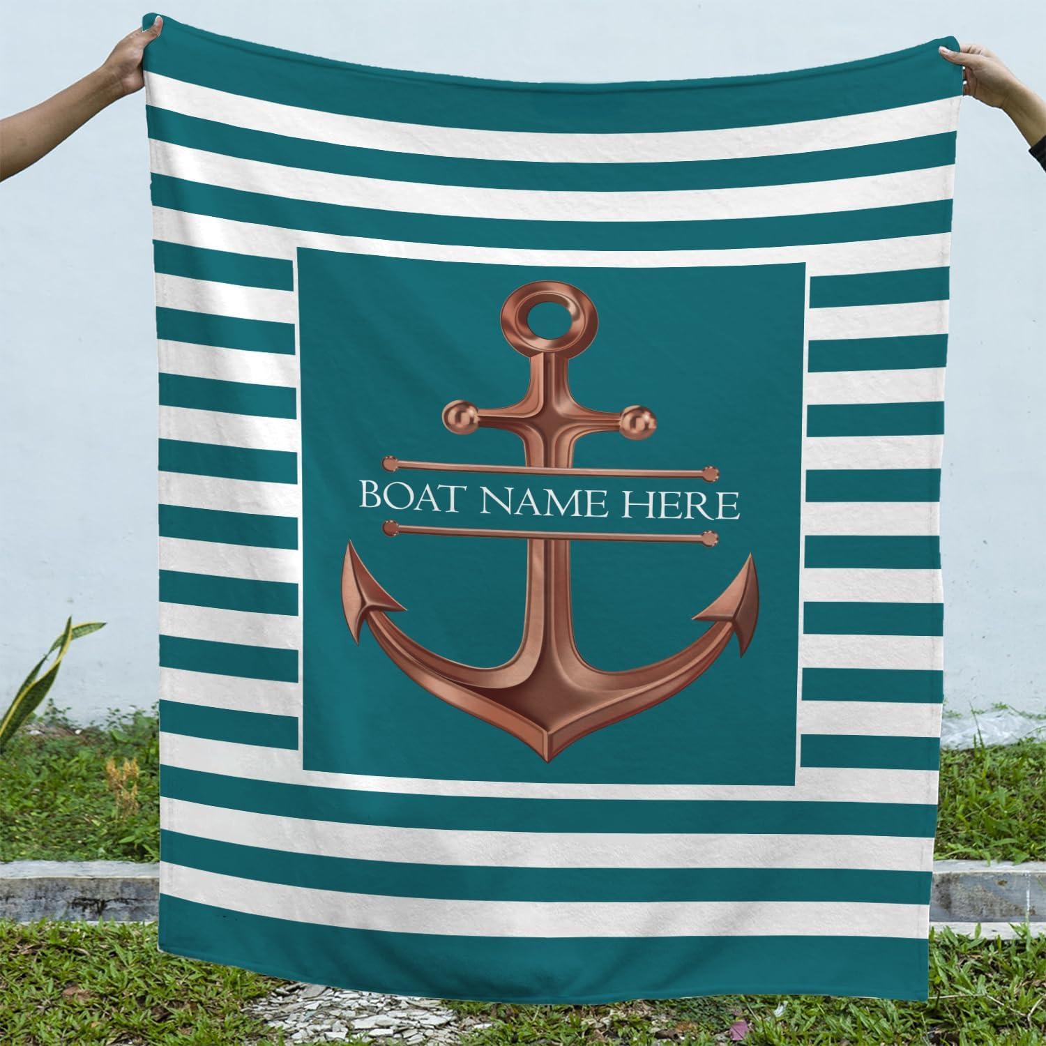 Personalized Anchor Blanket - Custom Boat Name Sherpa Blanket, Super Soft Fleece Throw Blanket for Couch, Nautical Gifts, Yacht Bedding Gift