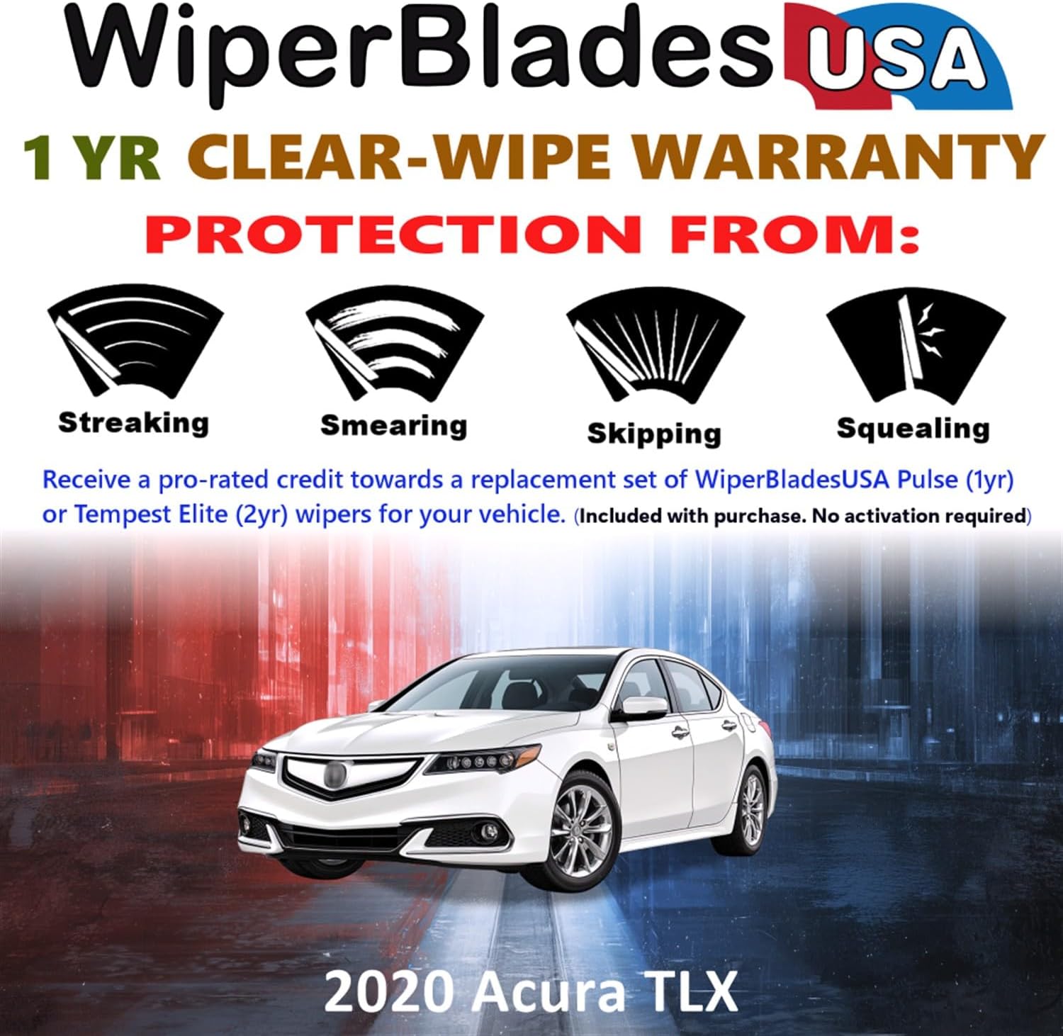 WiperBladesUSA Wiper Blades Set w/ 1yr warranty compatible with Acura TLX 2020 Wipers (Set of 2) Pulse Wipers