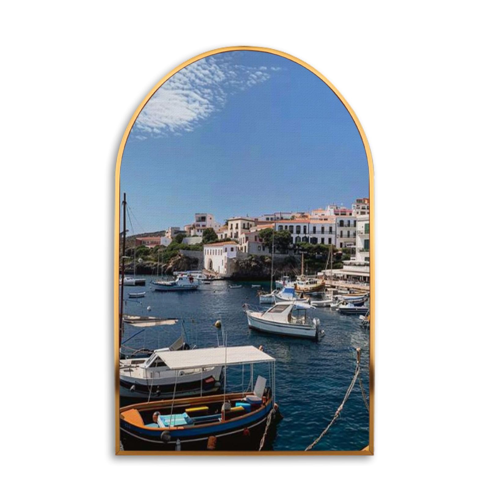 UJOYAFZSIMCanvas Wall Art Es Castells harbour Menorca islands Spain Arch Wall Decor Golden Framed Art Large Wall Paintings Modern Wall Artwork for Bedroom 20" W x 32" H Ready to Hang
