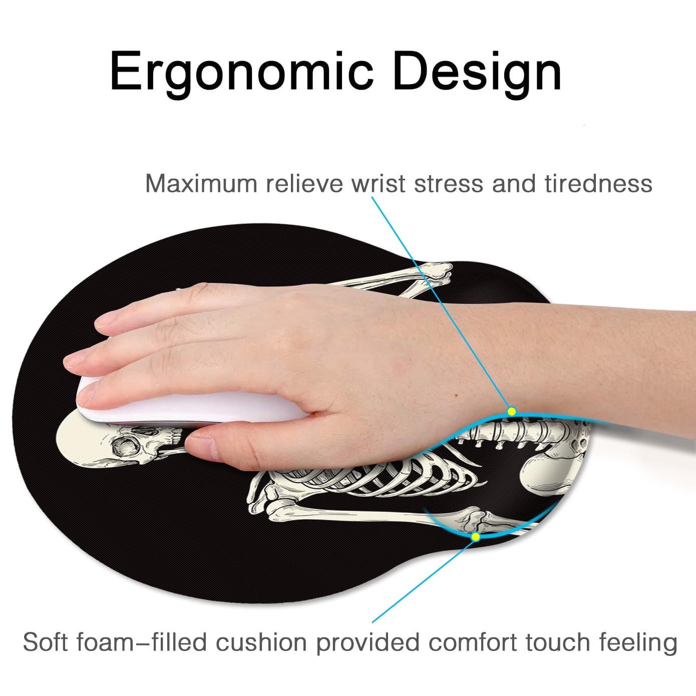 Britimes Ergonomic Mouse Pad with Wrist Support, Skull Skeleton — Amazon image 5