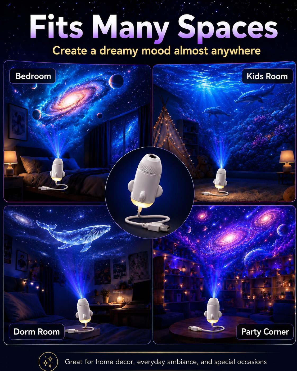 Galaxy Starry Sky Night Light Projector, 2-in-1 with 12 Projection Films