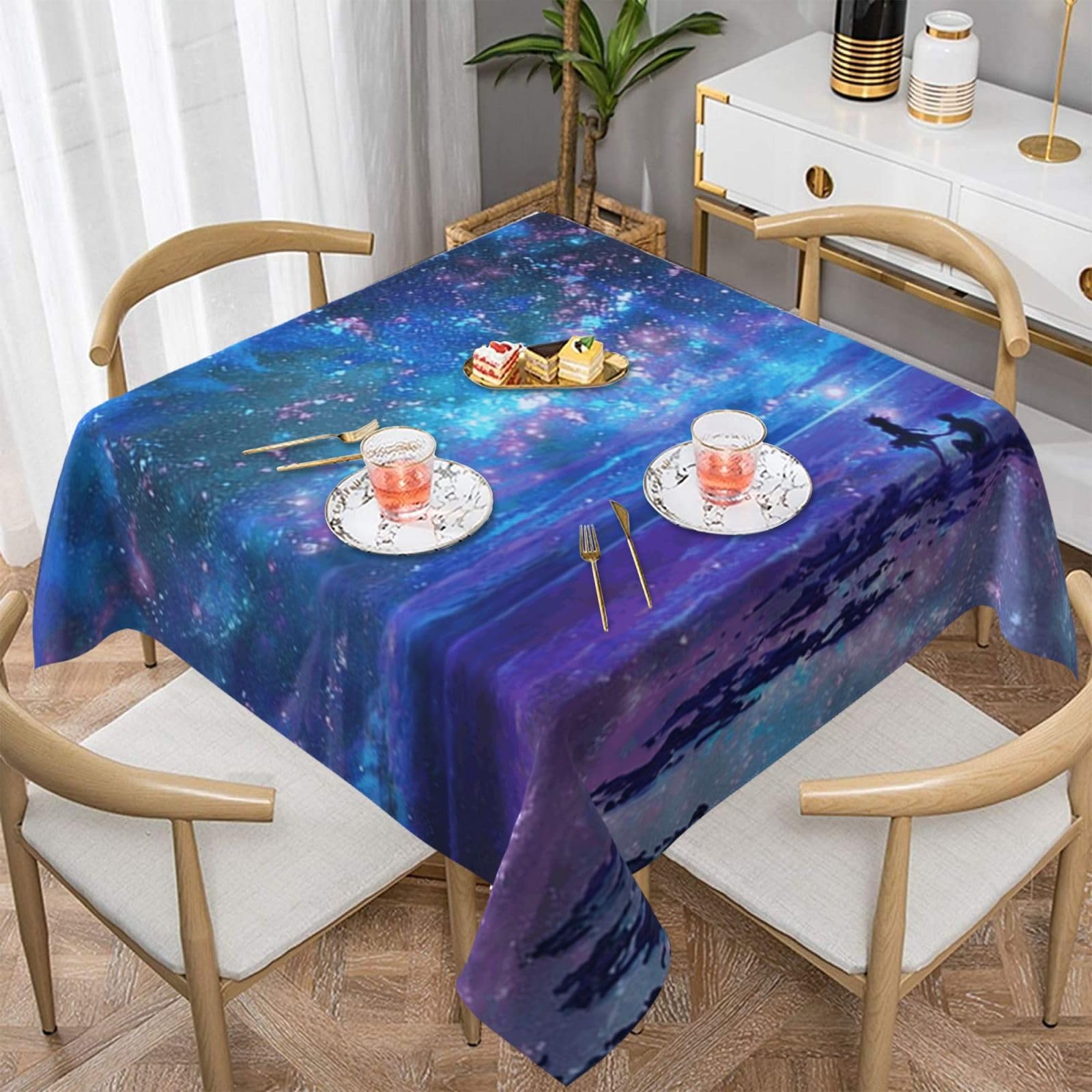 DCEHGEW Northern Lights Prints Square Tablecloth 137x137 CM, Waterproof Fabric Table Cloth for Dining Table, Farmhouse Table Cover for Kitchen Dining Tabletop Decoration