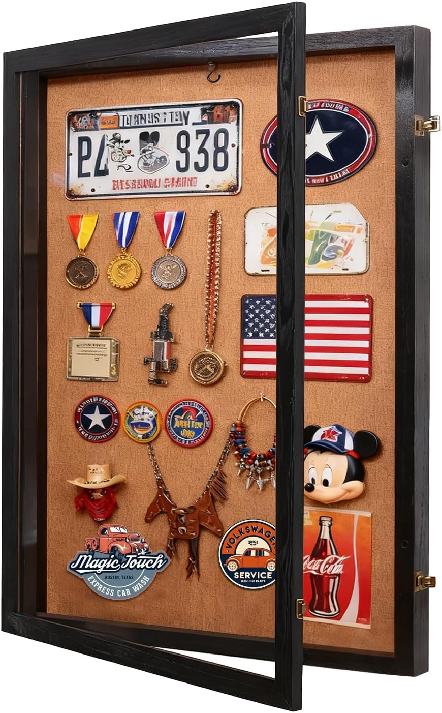 Shadow Box 30x40, Super Large Shadow Box Frame with Hinged Door Lock, Jersey Shadow Box Display Case with 98% Uv Protection Acrylic for Baseball Hockey Sport Shirt and Military Jacket Uniform-Black