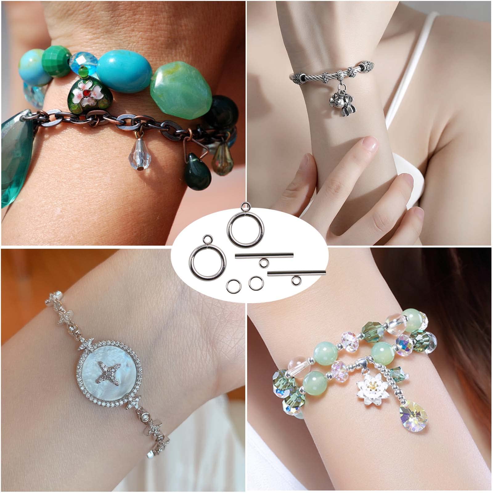 24 Set Stainless Steel Toggle Clasps - Round IQ T-bar Closures For DIY Jewelry Making