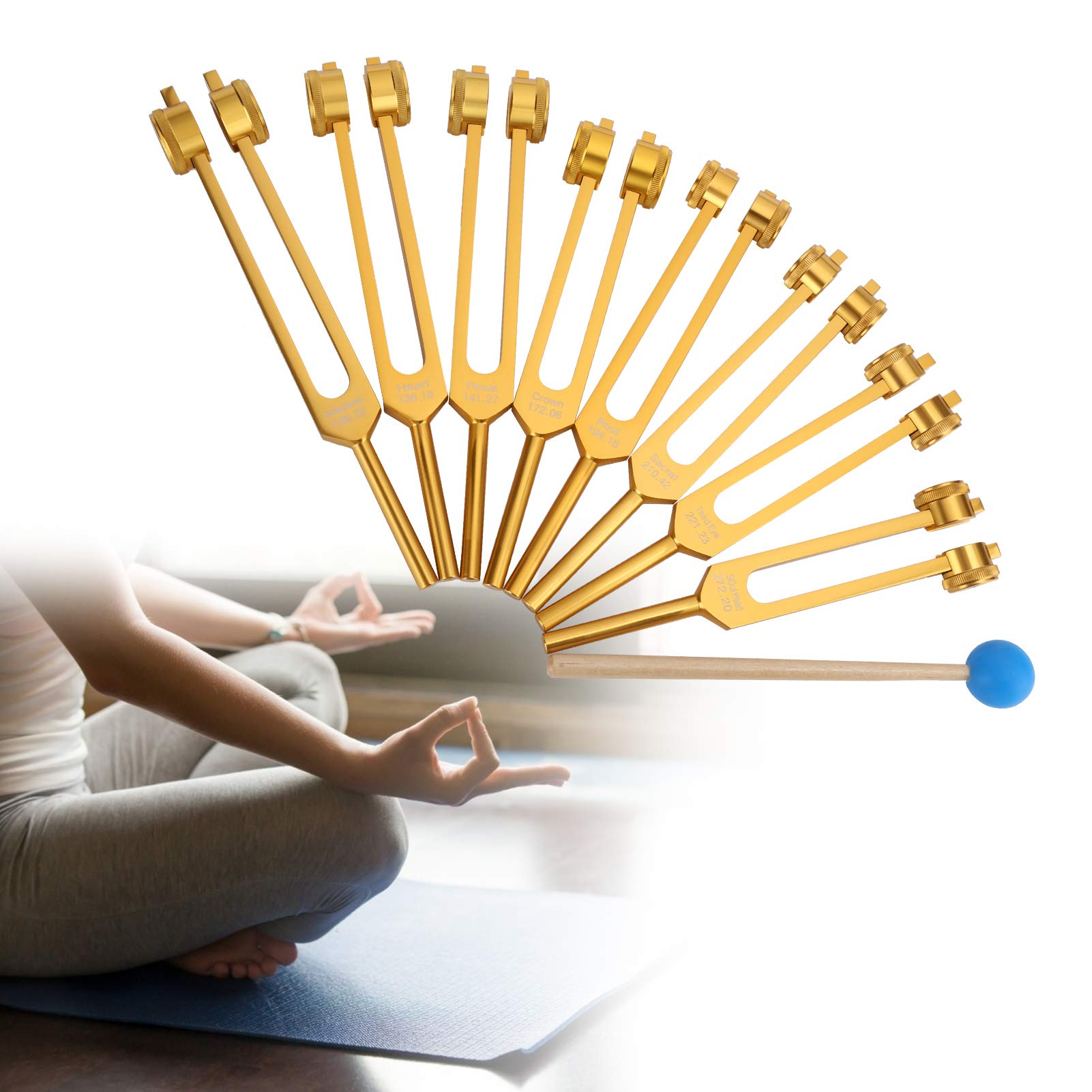 8-teiliges Stimmgabel Set 126-272 HZ Klangtherapie | Mit Hammer, Aufbewahrungstasch, Aluminiumlegierungsmaterial Tuning Fork für Meditation Stressabbau