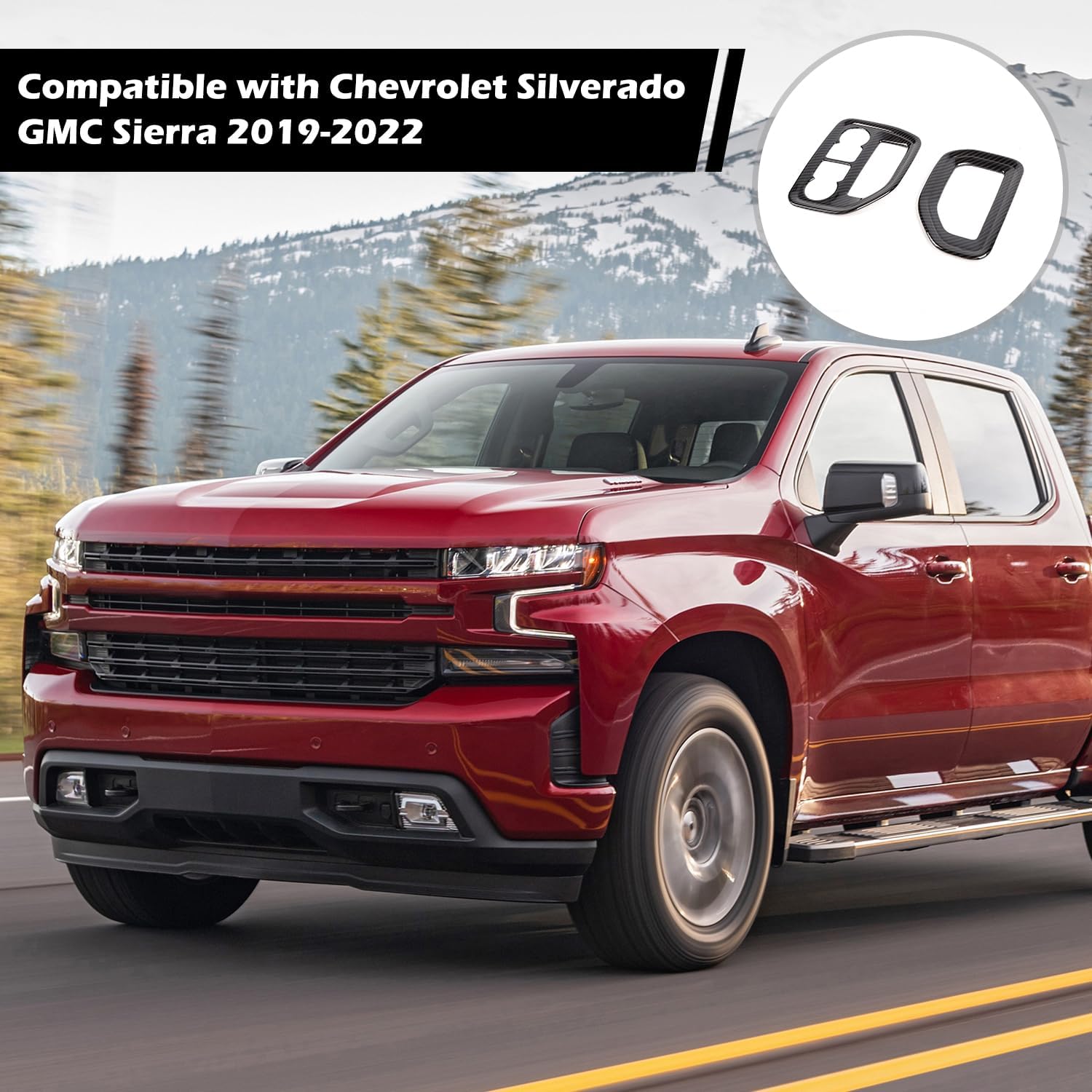 RT-TCZ for Silverado Dash Side Air Vents Panel Trim Cover for Chevy Silverado GMC Sierra 2019-2022 Black Carbon Fiber Grain Interior Accessories 2pcs