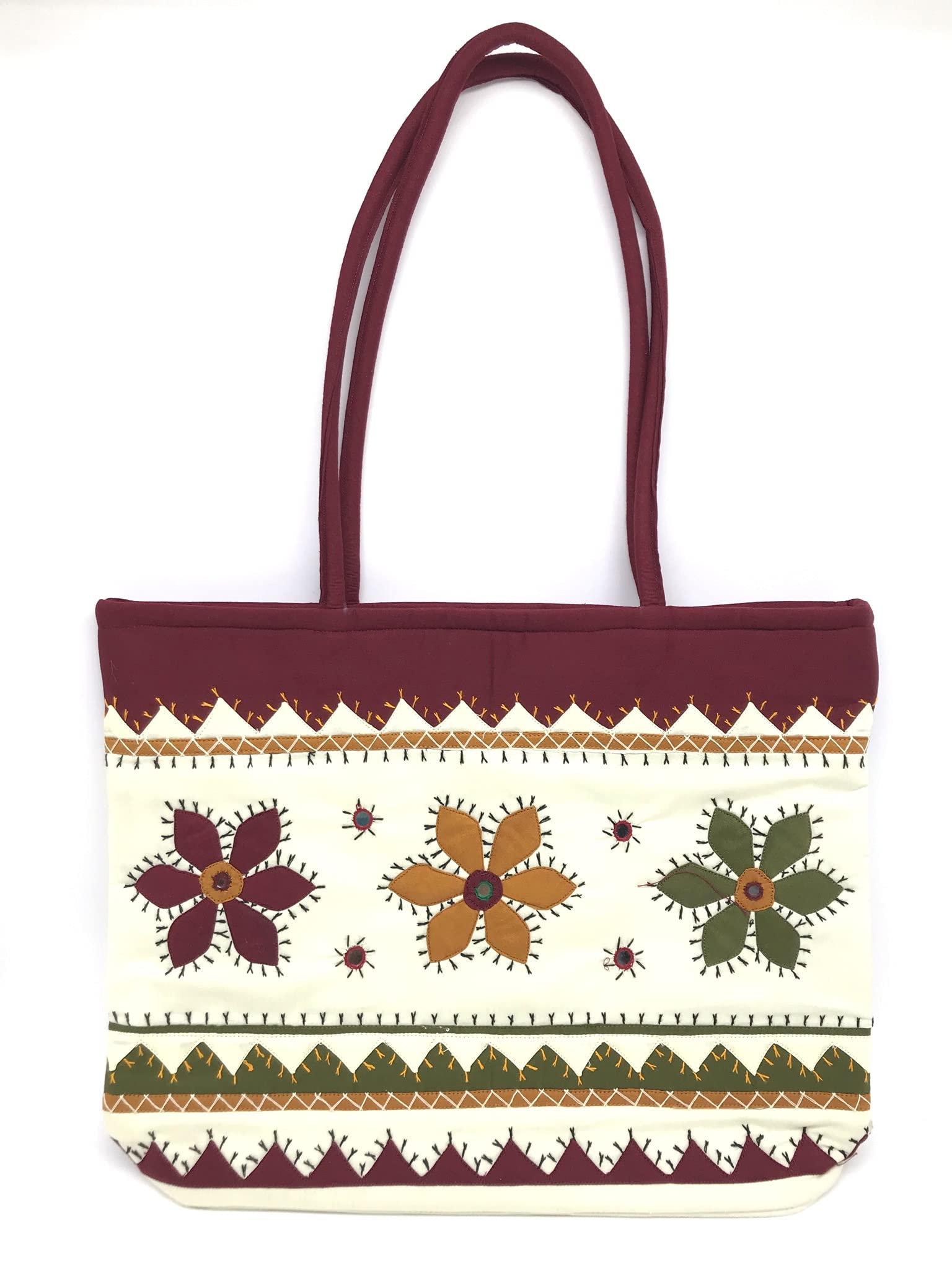 srishopify handicrafts Handmade Handbags for Women Traditional Wedding Tote Shoulder Bag White (30x40x10 cm original Mirror Work Applique work Stylish) (B09CZJ54W1) Amazon Price History, Amazon Price Tracker