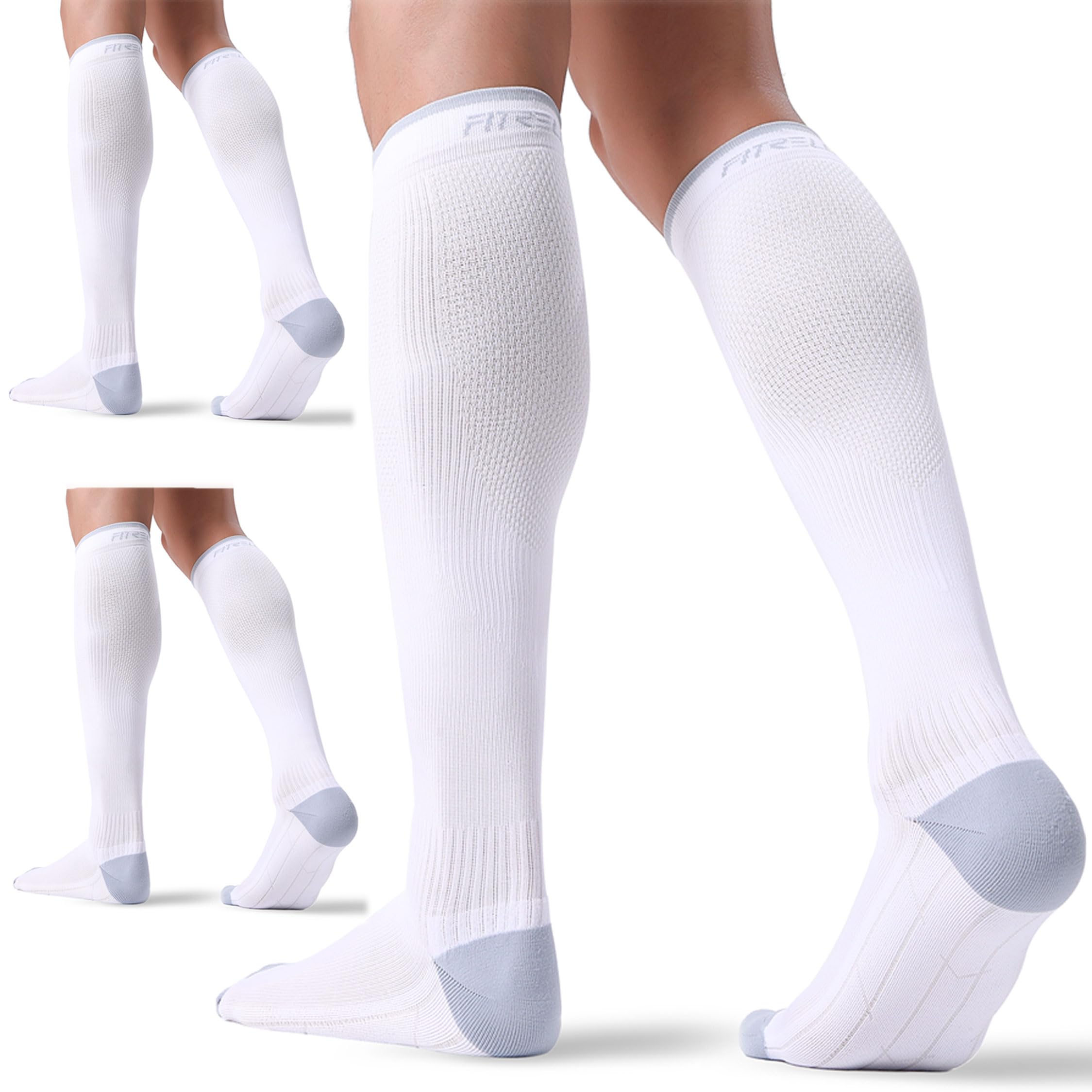 FITRELL 3 Paar Kompressionssocken Damen & Herren 20-30 mmHg Kniestrümpfe
