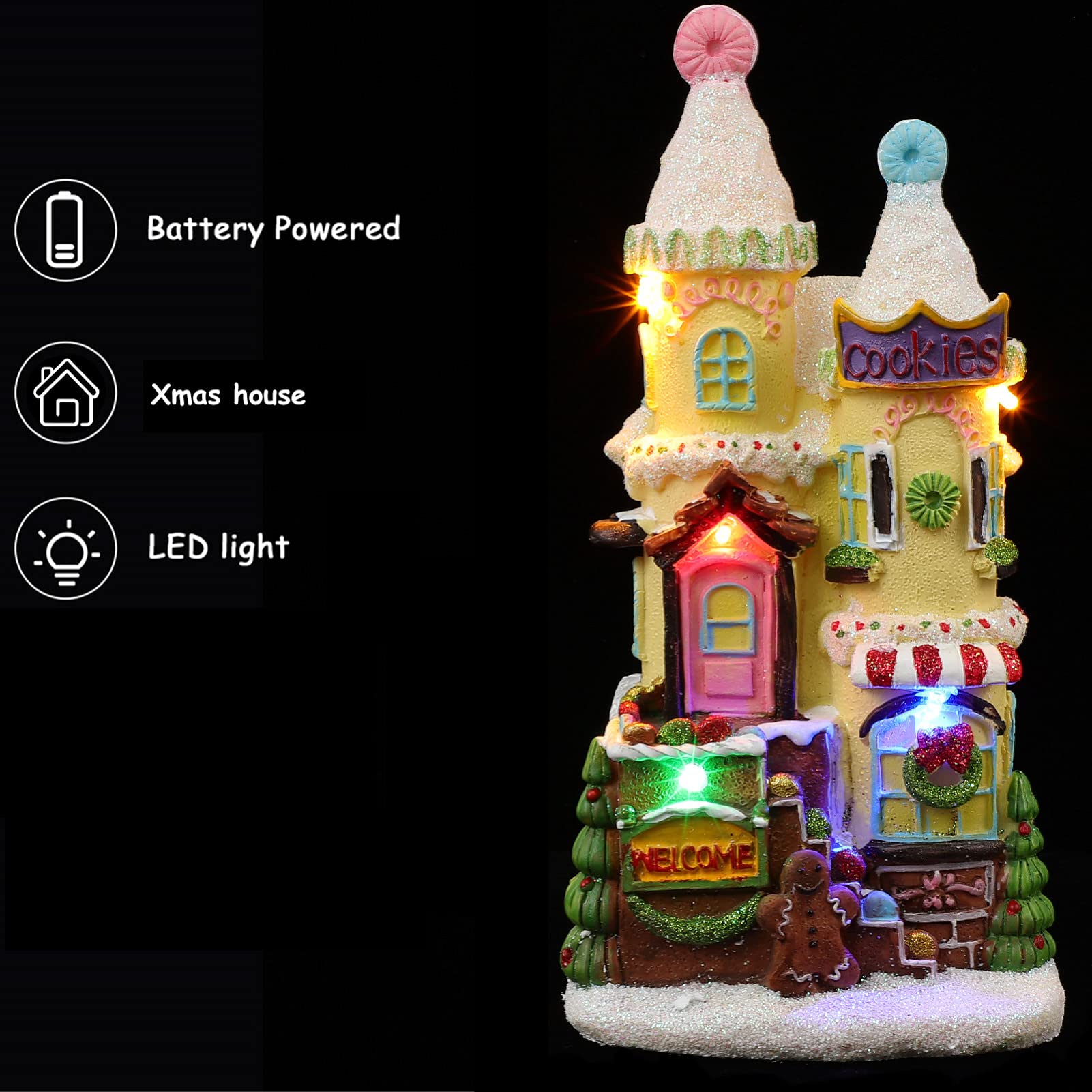 ibasenice 1 Pc Casa Resplandor Navideña Casa Luminosa De Navidad Iluminar La Decoración del Pueblo Ilumina La Escena del Pueblo Decoración De La Cabaña De Troncos Resina Miniatura La Señal