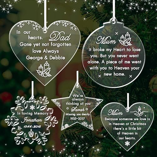 Miniatura 5 de Adornos de Navidad personalizados, esferas de Navidad de memoria 2023, decoraciones de árbol de Navidad en el cielo, recuerdo personalizado, adornos