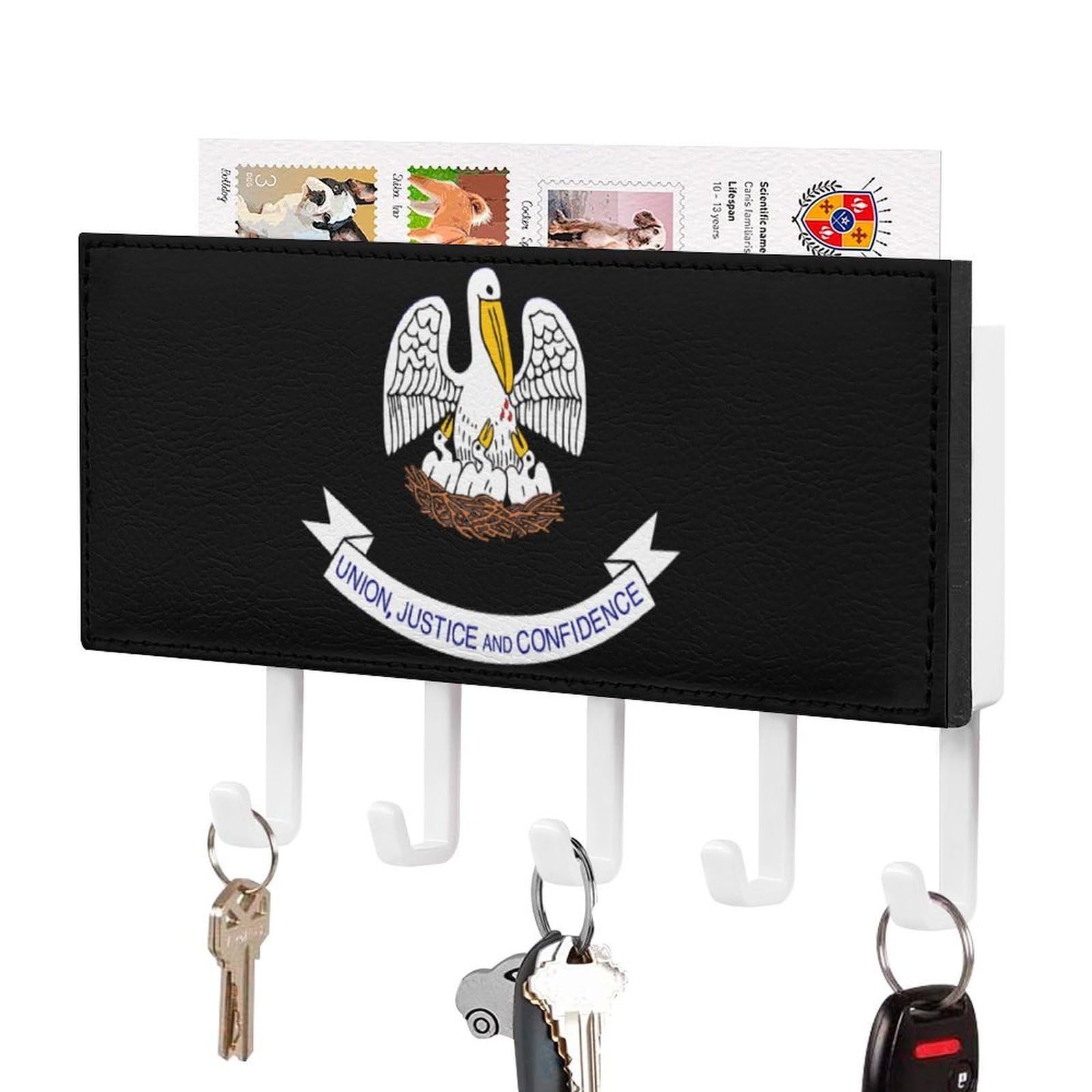 NCLQVJXZKHW Louisianaes-State Logo Key Holder with 5 Hooks Key Hooks Wall Mounted Key Racks Key Hanger Organiser Shelf