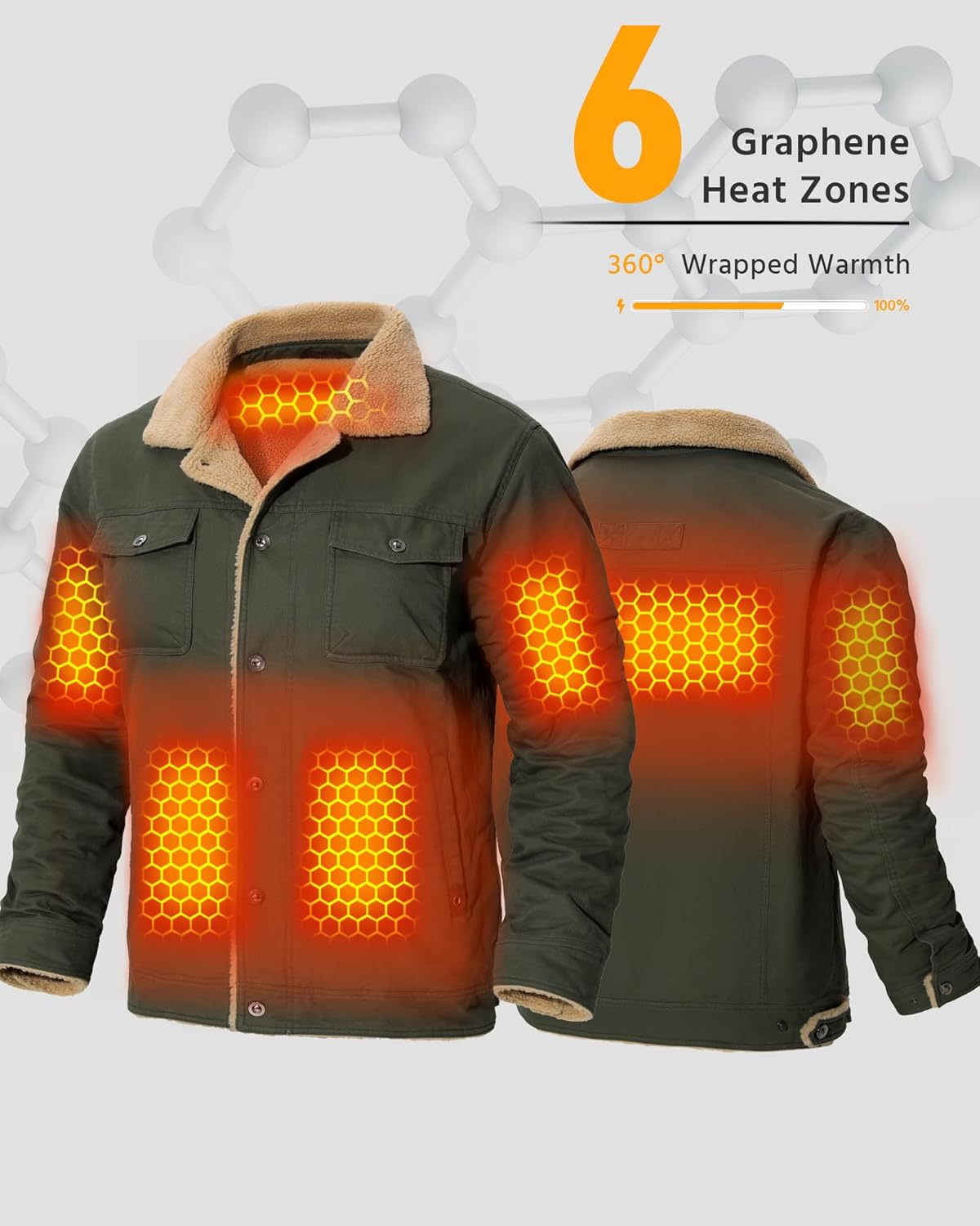 Wulcea Graphene Heated Jacket for Men 12V Fast Charge 18400mAh Large Capacity - Image 4