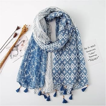 Sciarpa in Porcellana Blu Bianca Donna Da Scialle Per Protezione Solare