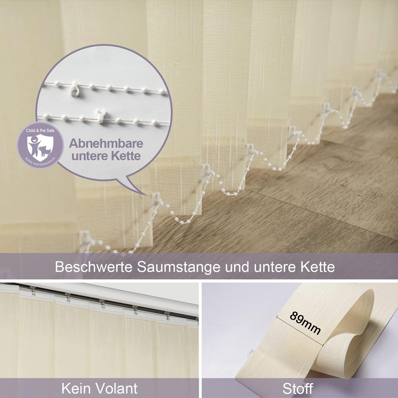 Cortina Lamas Verticales Translúcida,Persianas Opacas 60%,Cortina de Protección Solar y Privacidad para Balcón Puertas y Ventanas,con Accesorios,Personalizable,Ancho×Alto (90cm x 110cm)