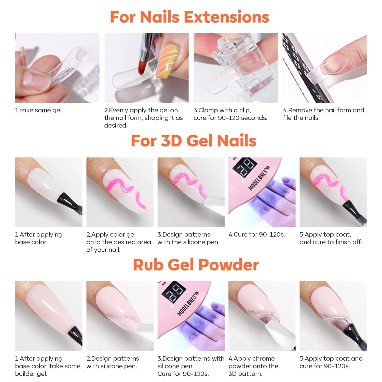 modelones 3D Sculpting Gel Kit，Clear Solid Nail Builder Hard Gel for Nail Art Molding & Extensions Non-Sticky for Chrome Powder Salon or Home DIY Spring Manicure Cured Needed
