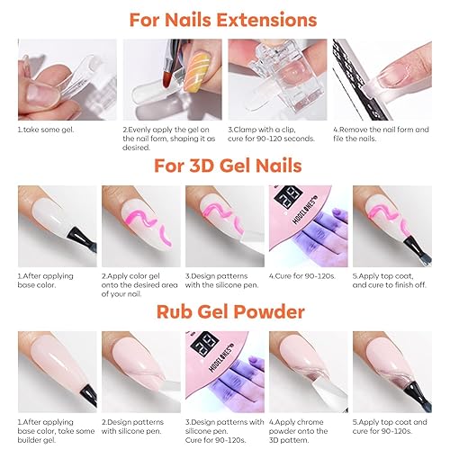 Miniatura 8 de modelones Kit de gel para esculpir 3D, gel duro transparente sólido para moldear uñas y extensiones no pegajoso para polvo cromado, salón o hogar,