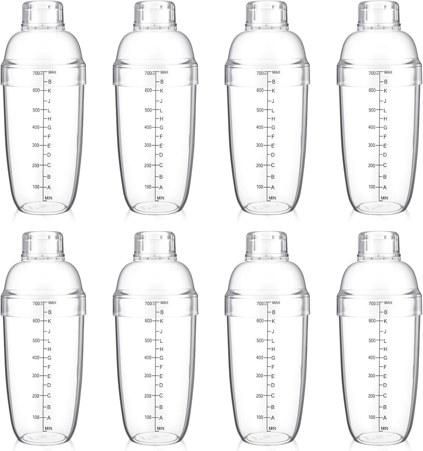 8 Pcs Plastic Cocktail Shaker Drink Mixer with Scales and Strainer Top Clear Shaker Cup with Measurement Plastic Bar Mixing Tool for Tea Coffee Bubble Tea Milk