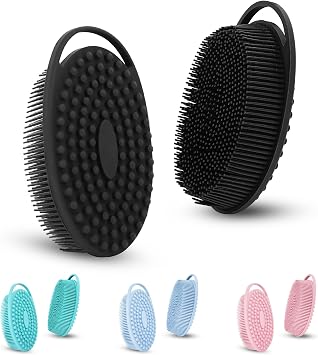 1 Piece Silicone Body Scrubber, Shower Brush, Gentle Exfoliating Body Scrubber, Soft Silicone Loofah, Rich Lather, Long Lasting, Suitable for Sensitive Skin TypesBlack