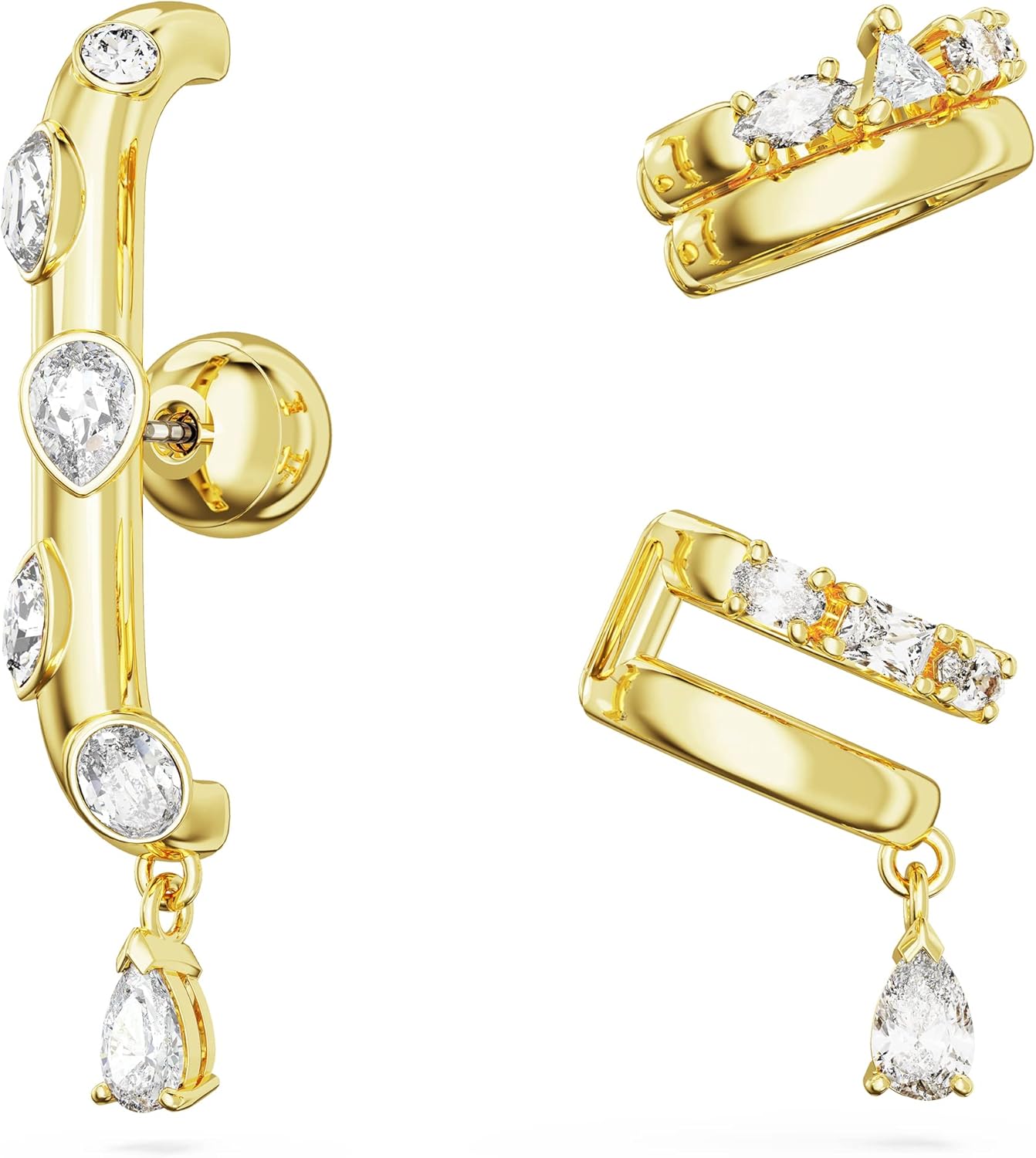 Swarovski Imber ear cuff, Set (3), Mixed cuts, White, Gold-tone Finished