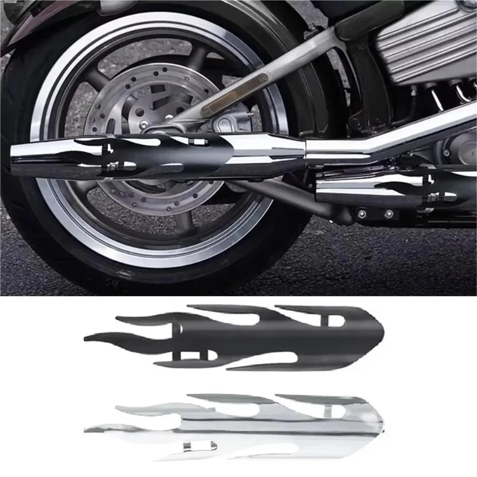 Protection Pot Echappement 1 pièce de protection thermique pour silencieux d'échappement de moto, style flamme rétro, en fer, adapté aux choppers, cruisers Couvercle d'échappement de moto(Silver)