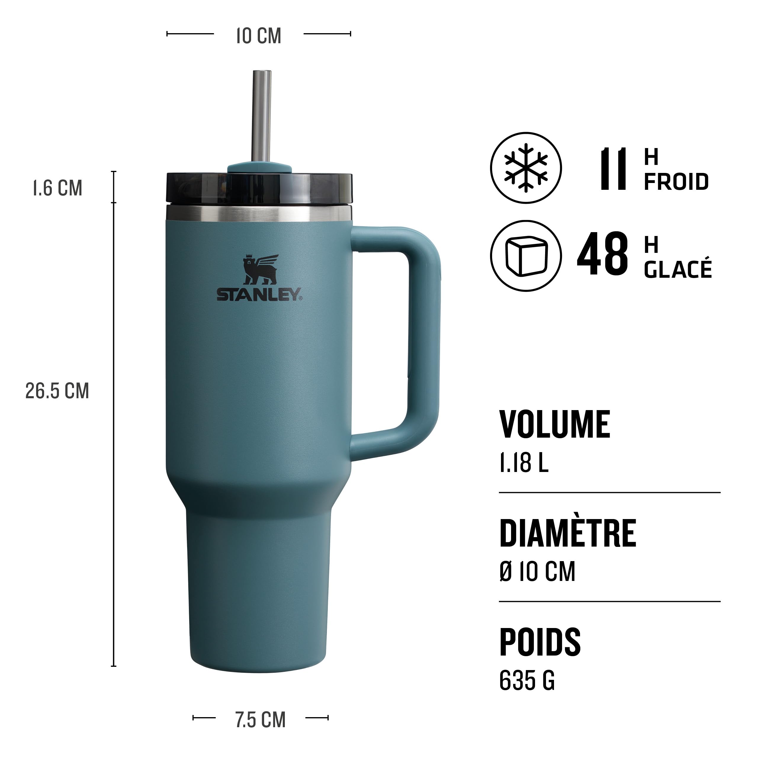 STANLEY Quencher H2.0 FlowState Mug Isotherme avec Paille 1.2L - Froid Pendant 11 Heures - Glacé Pendant 48 Heures - Thermos Lavable au Lave-Vaisselle - Gourde Inox Sans BPA - Blue Spruce