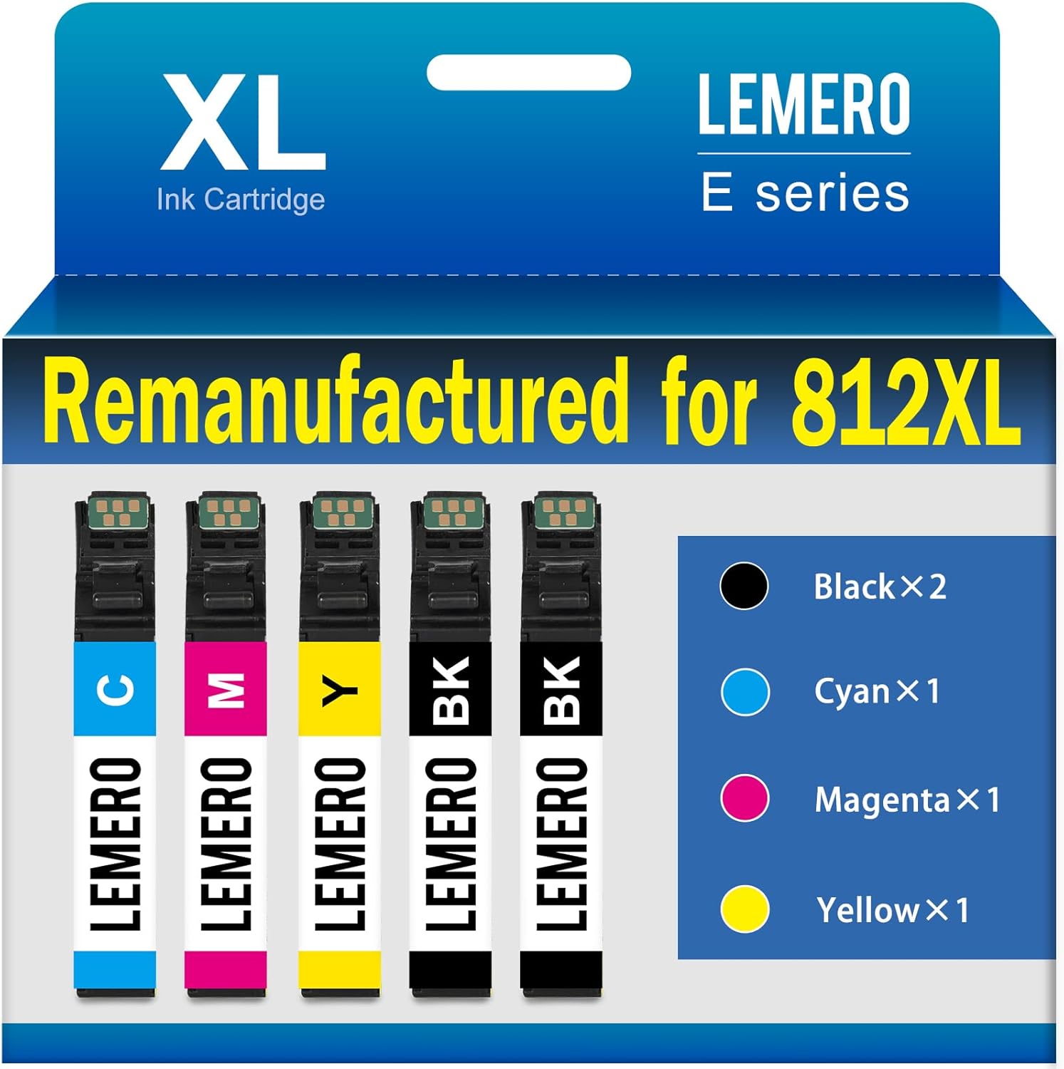 LEMERO Remanufactured for 812XL Ink Cartridge Combo Pack Replacement for Epson 812XL 812 XL Ink Cartridges for Epson Workforce Pro WF-7840 WF-7820 WF-7310 Printer (5 Pack, 2 Black Cyan Yellow Magenta)