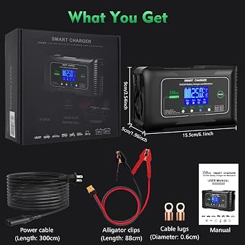 25 Amp Lithium Battery Charger, 12V and 24V Lifepo4,Lead-Acid(AGM/Gel/SLA..) Battery Charger,Battery Maintainer, Trickle Charger, and Battery Desulfator for Car,Boat,Motorcycle, Lawn Mower.
