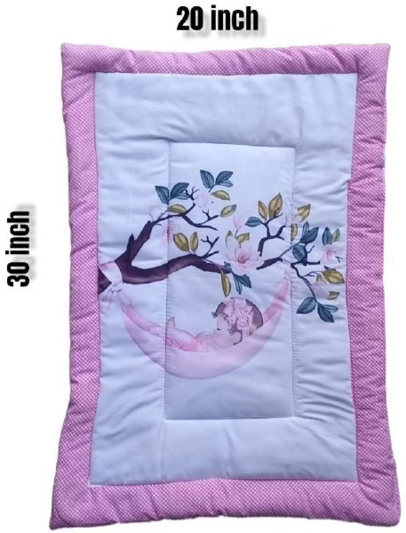 SmallBerry™ Combo Newborn Baby Pom Pom Cotton Baby Bed | Godari | Cradle Bed | Crib Sheet | Changing Mat Baby Godadi | Godari | Bedding Set | Mattress_Pack of 2 Piece_Bird & Rabbit 2