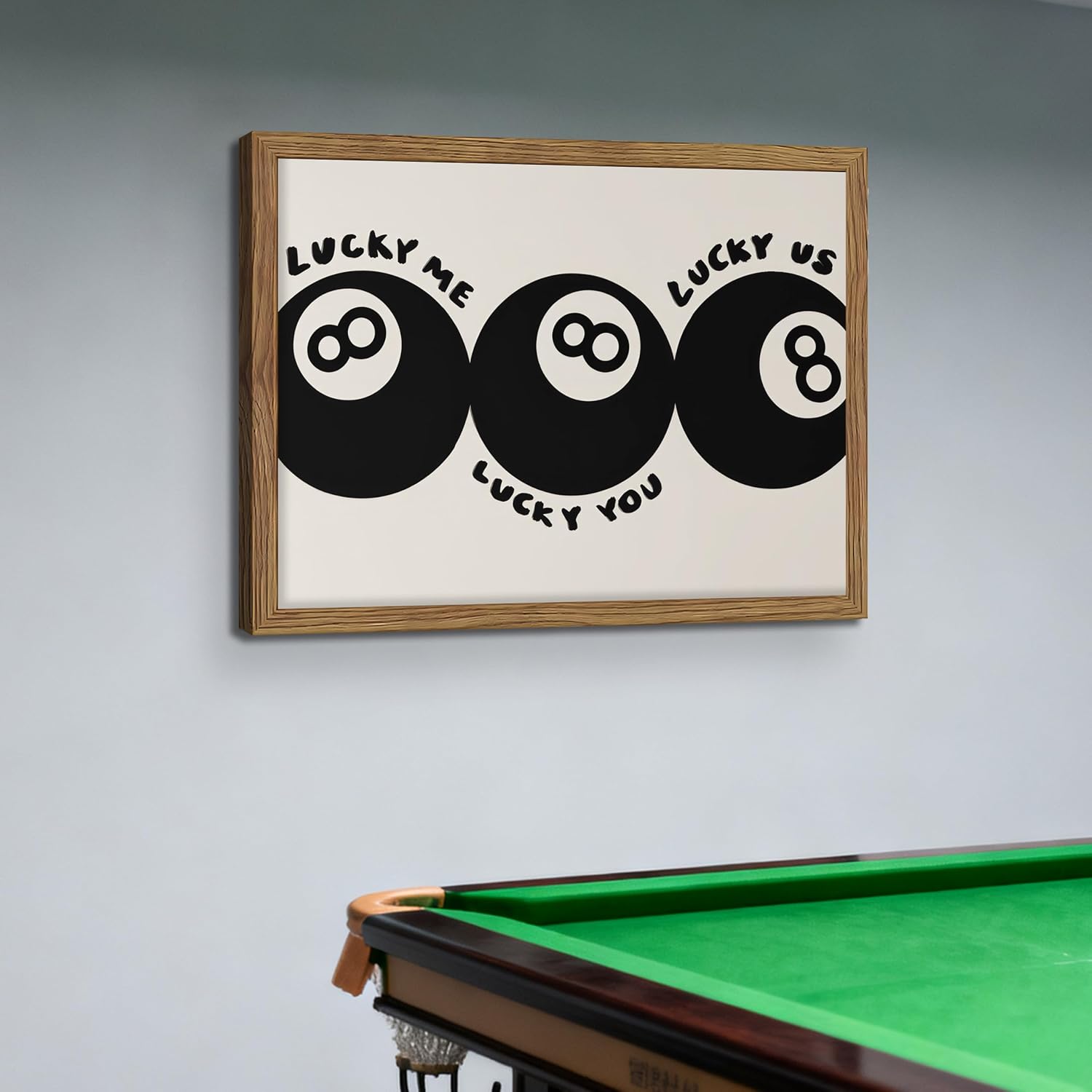Trendy Black 8 Ball Wall Art, Funny Lucky You Y2k Canvas Wall Decor Painting, Funky Cool Billiards Posters Prints Pictures for Living Room Bedroom Apartment Dorm Room Decor 16x24 Inch Wood Framed