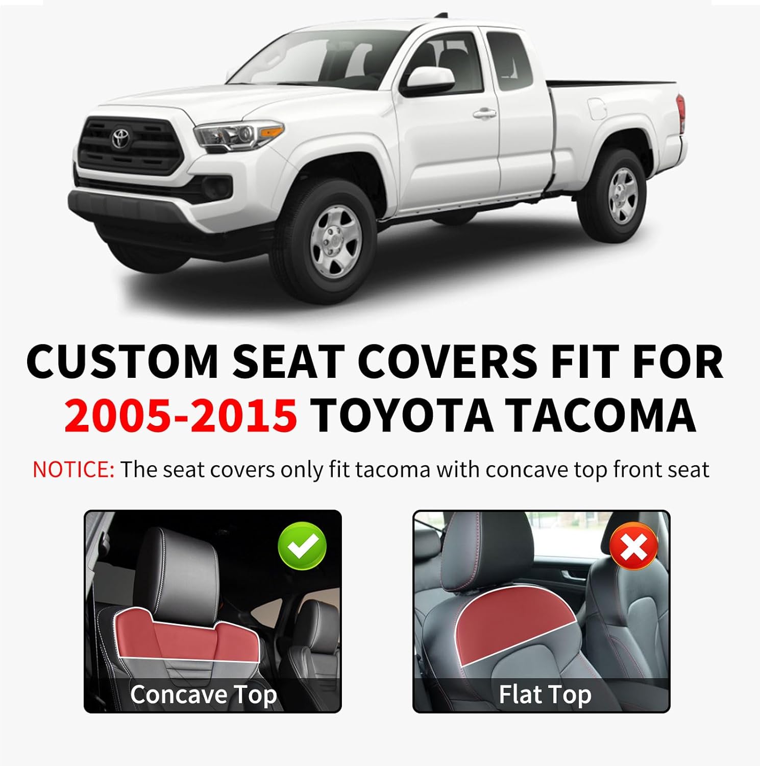 Truckiipa Seat Covers for Tacoma Full Set Leather Truck Seat Covers Waterproof Car Seat Cover Cushion Custom Fit for 2005-2015 Toyota Tacoma Double Crew Cab, Full Set, Gray