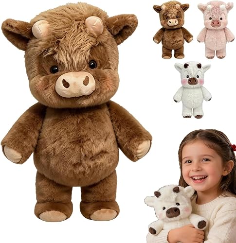 STOAT Highland Cow Peluche, Realista Vaca Highland Peluche, Suave Animal de Peluche para Adultos, decoración de Granja, Regalo para Amantes de los Animales (Marrón)