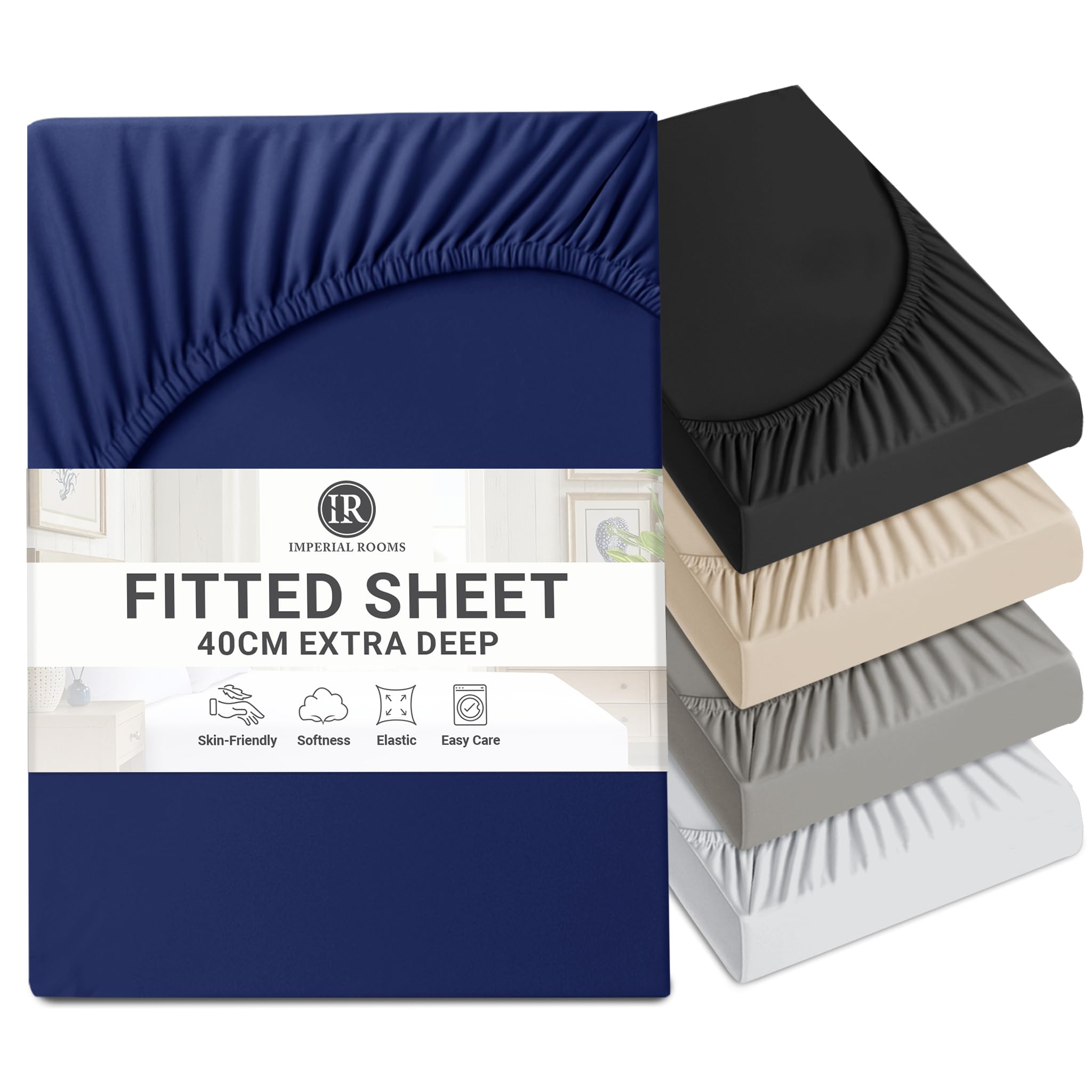 Imperial Rooms Small Double Fitted Sheet Navy Bed Sheets 40CM/16"