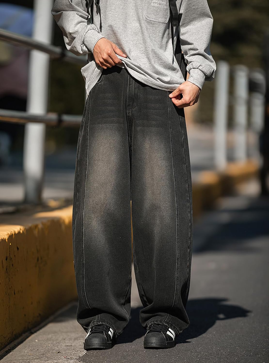 Mens Wide Leg Jeans Mid Rise Baggy Skater Jeans Casual Loose Hip Hop Barrel Denim Pants Streetwear - Image 5