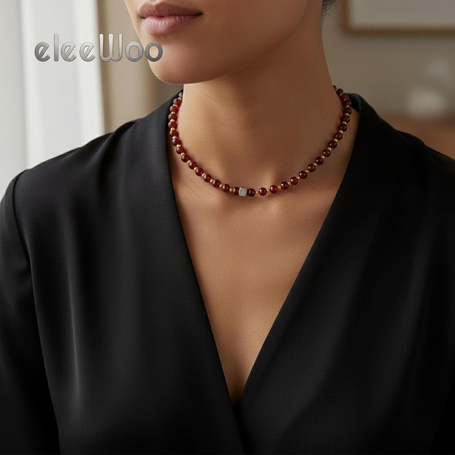 Personalized 6mm Natural Crystal Stone Choker Necklace for Men Women | Custom Engravable Initial Bead | Healing Jewelry Gift for Birthday Anniversary, 19.5" - Image 2